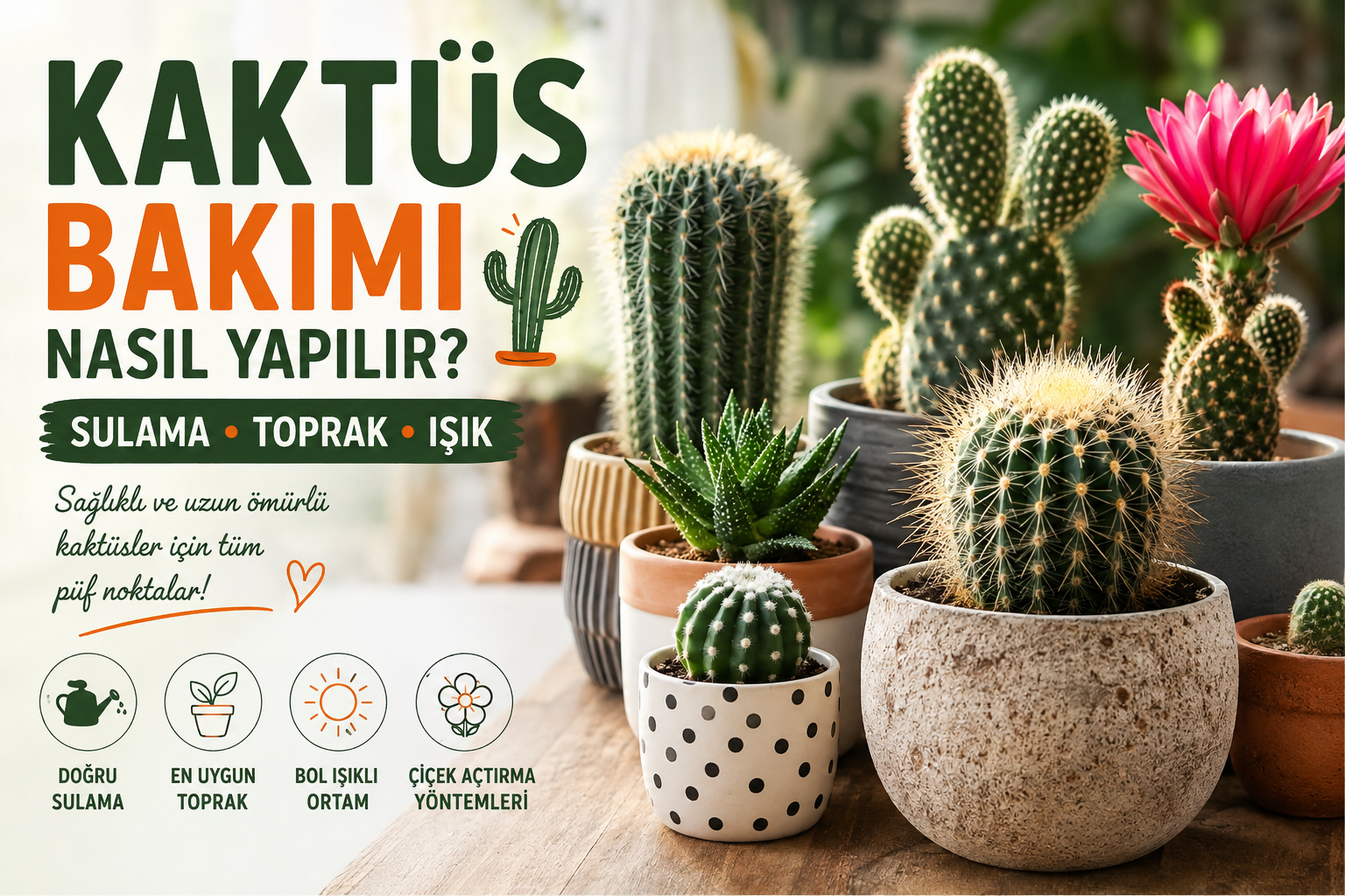 Kaktüs Bakımı Nasıl Yapılır? Sulama, Toprak, Işık ve Çiçek Açtırma Rehberi