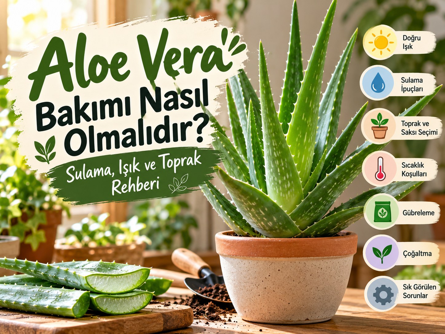 Evde aloe vera bakımı ve sağlıklı aloe vera bitkisi