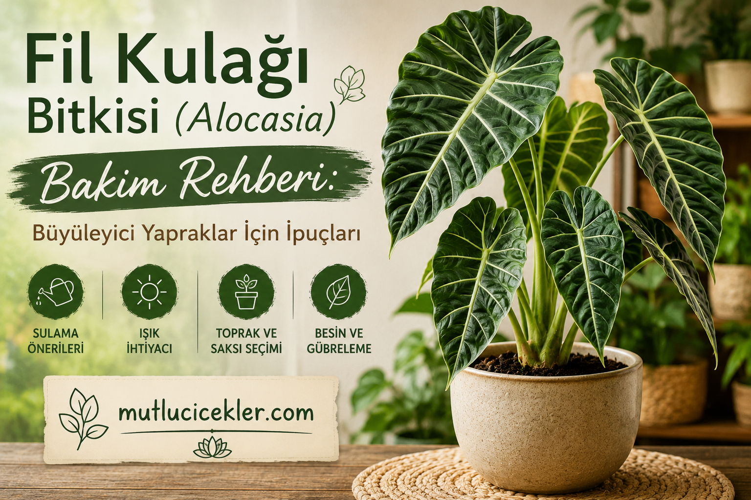 🌿 Fil Kulağı Bitkisi (Alocasia) Bakım Rehberi: Büyüleyici Yapraklar İçin İpuçları