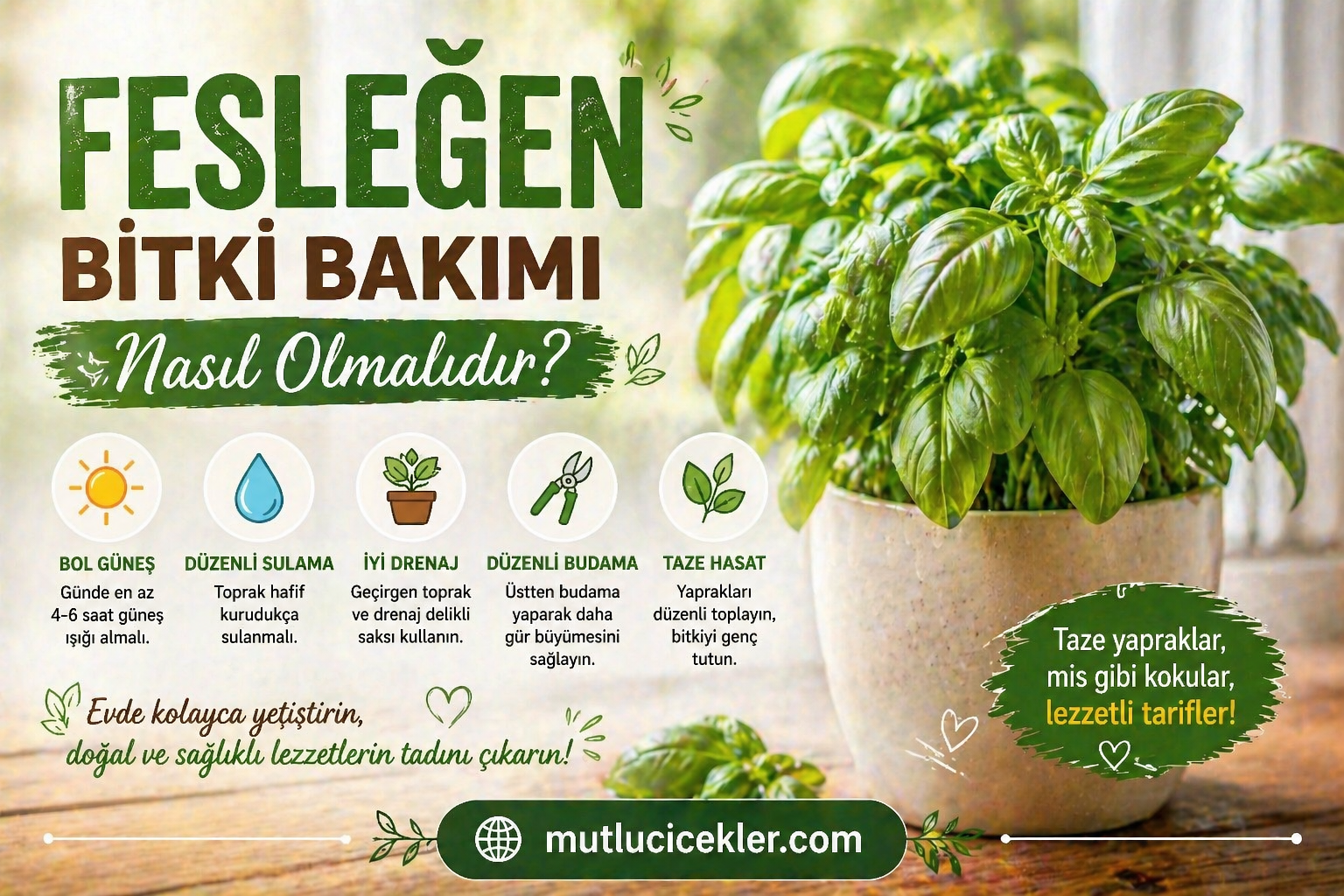 🌿 Fesleğen Bitki Bakımı Nasıl Olmalıdır? Evde Sağlıklı ve Bol Yapraklı Fesleğen Yetiştirme Rehberi