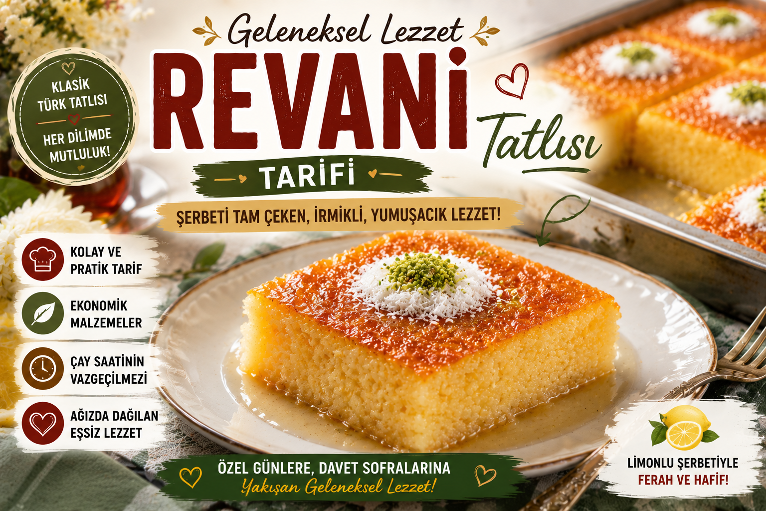 Revani Tatlısı Tarifi: Şerbeti Tam Çeken Yumuşacık Lezzet 🍰✨