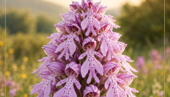 Pembe çiçekleriyle Orchis italica Çıplak Adam Orkidesi