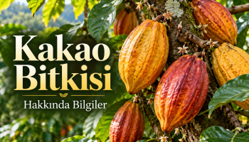 Kakao bitkisi, gövdesinde büyüyen kakao meyveleri ve yeşil yaprakları
