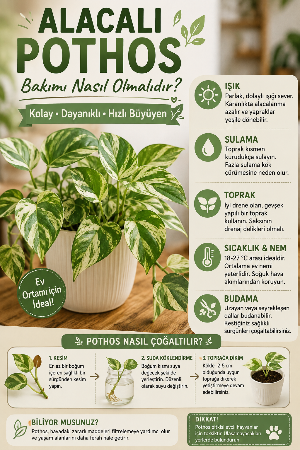 Alacalı Pothos Bakım ve Çoğaltma Rehberi