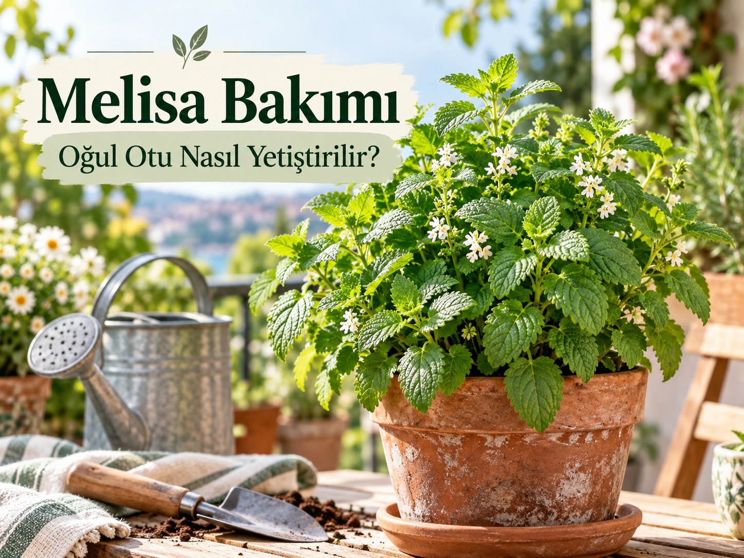Saksıda yetişen yeşil yapraklı melisa bitkisi Melissa officinalis