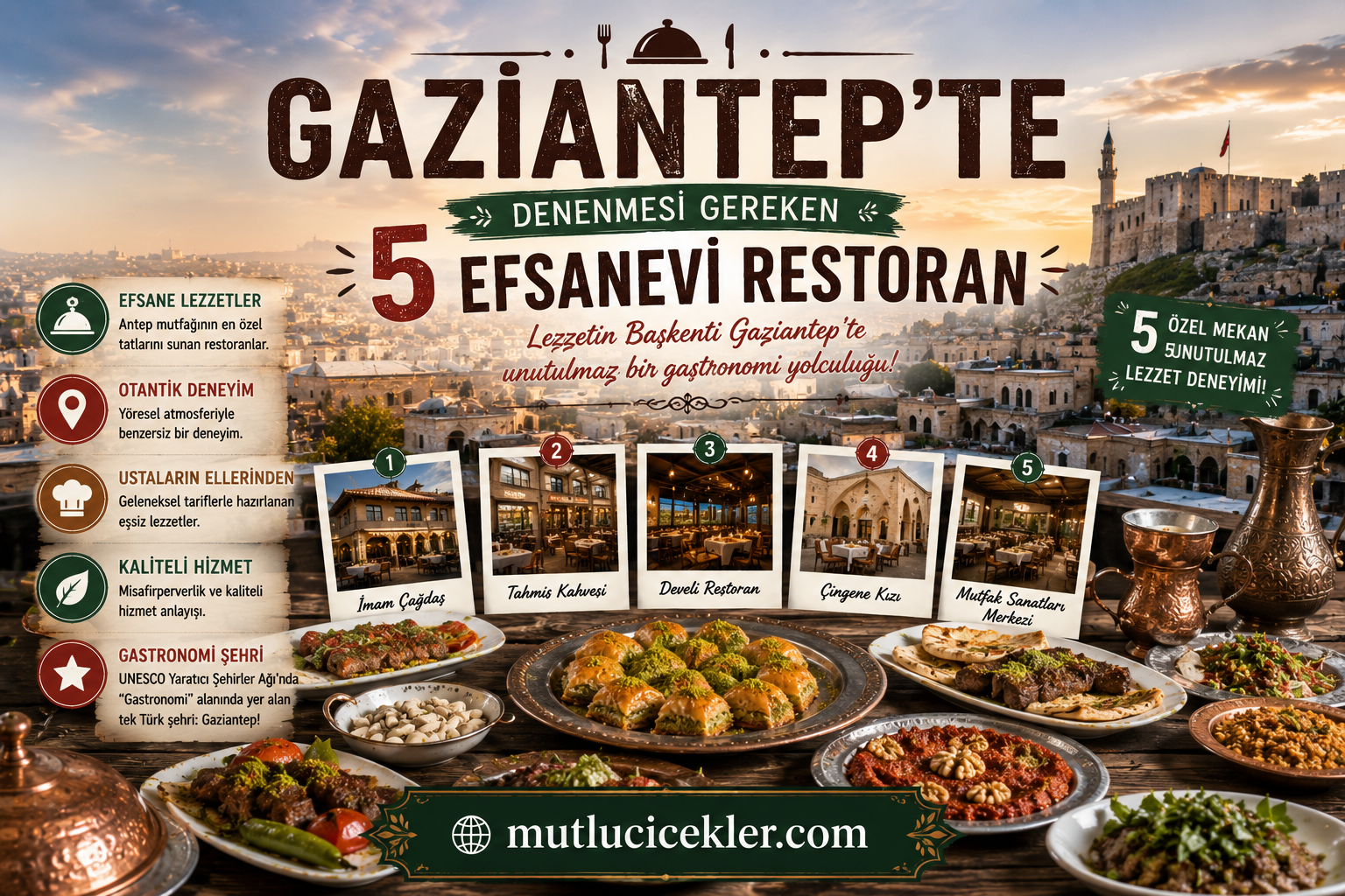 🍽 Gaziantep’te Denenmesi Gereken 5 Efsanevi Restoran: Lezzet Yolculuğuna Hazır Olun!