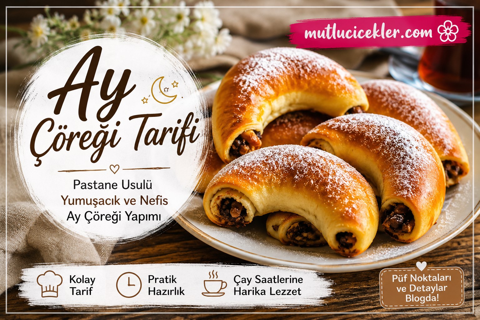 Ay çöreği tarifi: kakaolu cevizli iç harçlı pastane usulü tatlı çörek