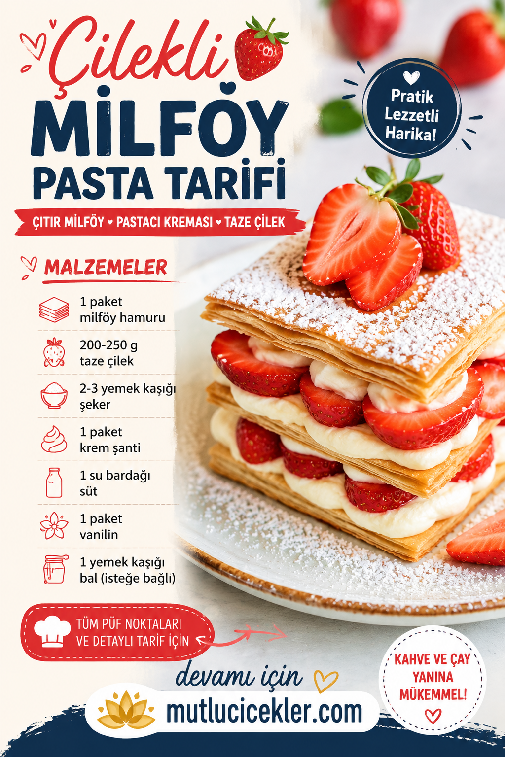 Çilekli Milföy Pasta Tarifi