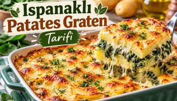Ispanak, patates, beşamel sos ve kaşar peyniriyle hazırlanan fırında ıspanaklı patates graten.