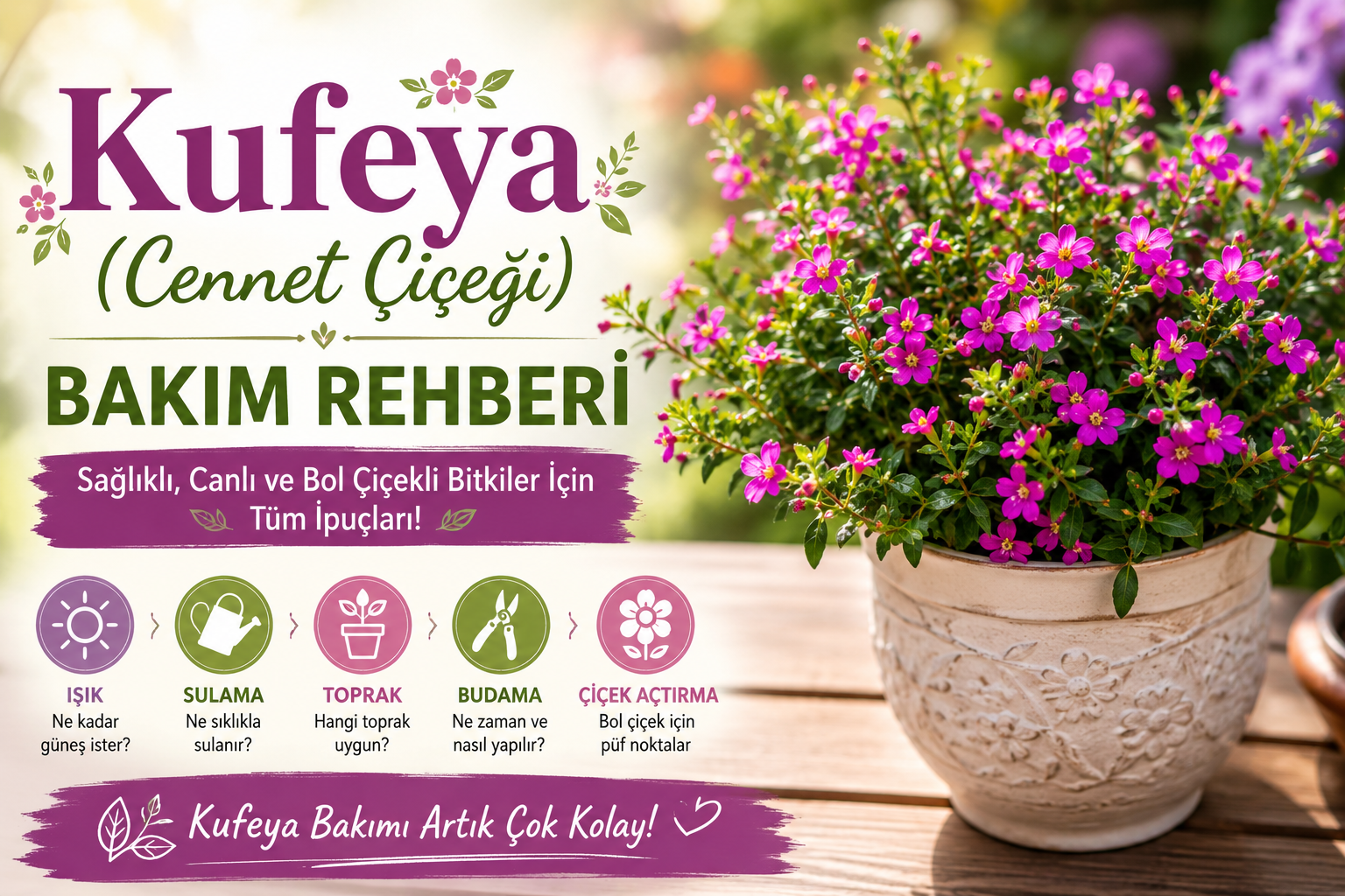 🌸 Kufeya (Cennet Çiçeği) Bakımı: Sulama, Budama ve Çiçek Açtırma Rehberi