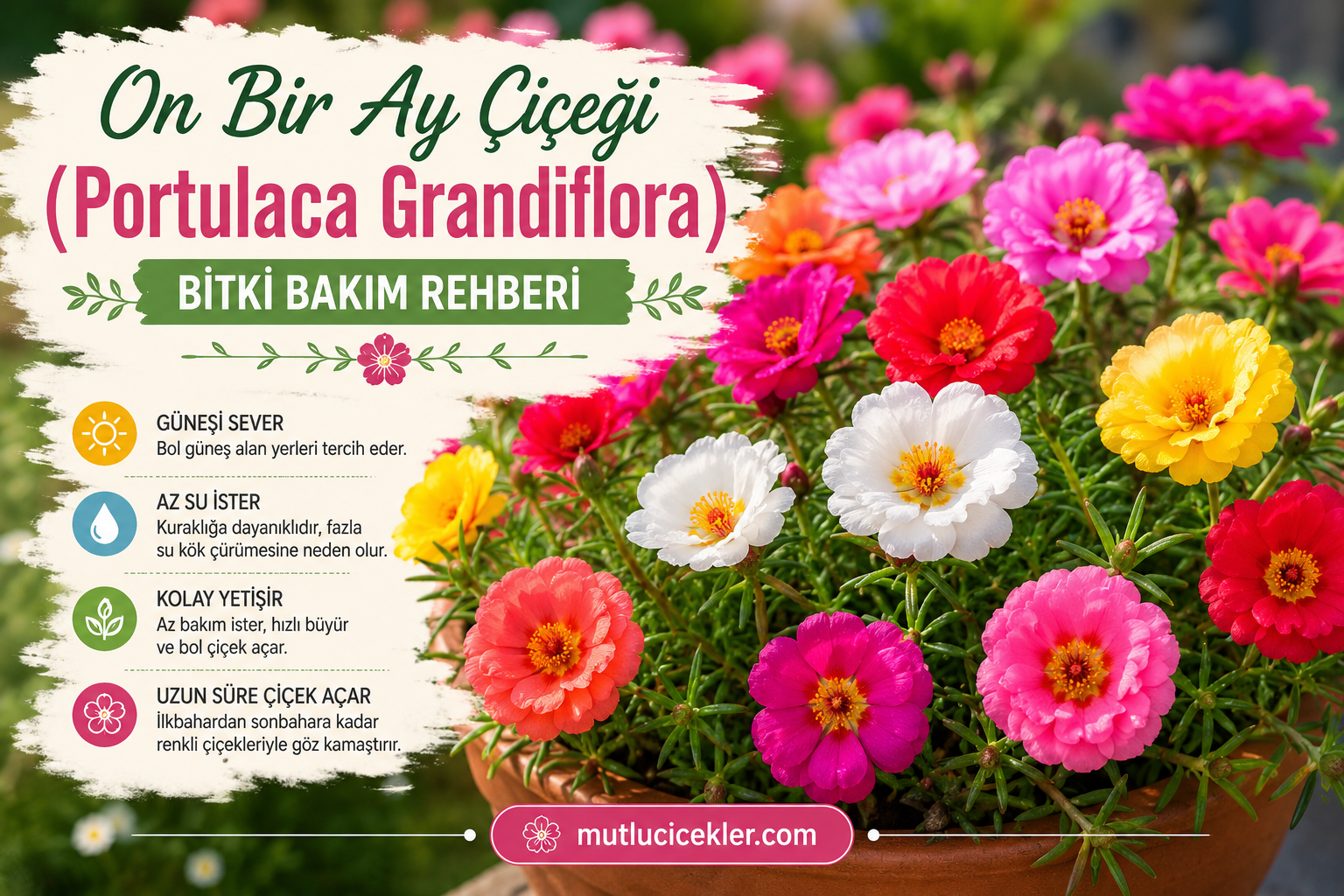 🌸 On Bir Ay Çiçeği (Portulaca Grandiflora) Bitki Bakım Rehberi: Yaz Boyunca Renk Şöleni