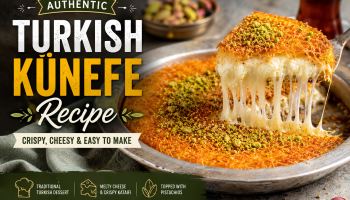 Authentic Turkish künefe recipe with crispy kataifi, melted cheese and pistachios