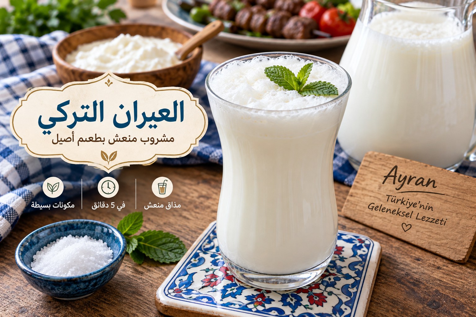 العيران التركي الأصلي المحضر من الزبادي والماء والملح