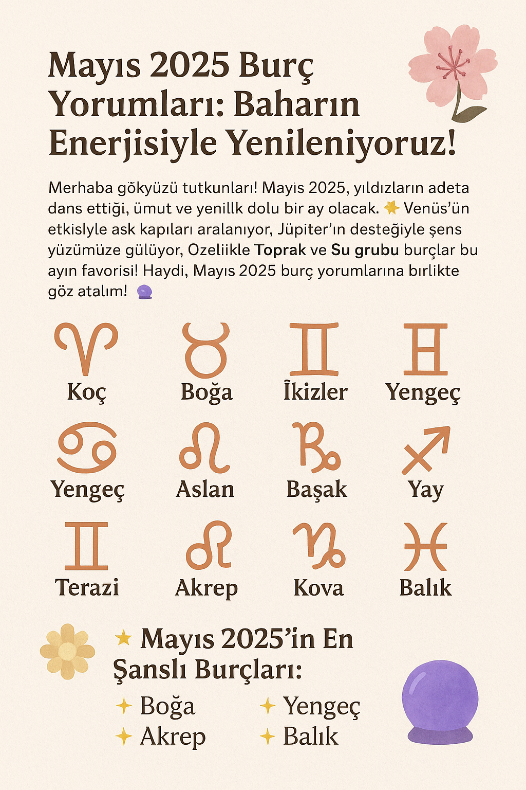 Mayıs 2025 Burç Yorumları: Baharın Enerjisiyle Yenileniyoruz! 🌸♉