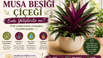 Evde yetiştirilen Musa Beşiği (Tradescantia spathacea): mor-bordo ve yeşil rozet yapraklı saksı bitkisi.