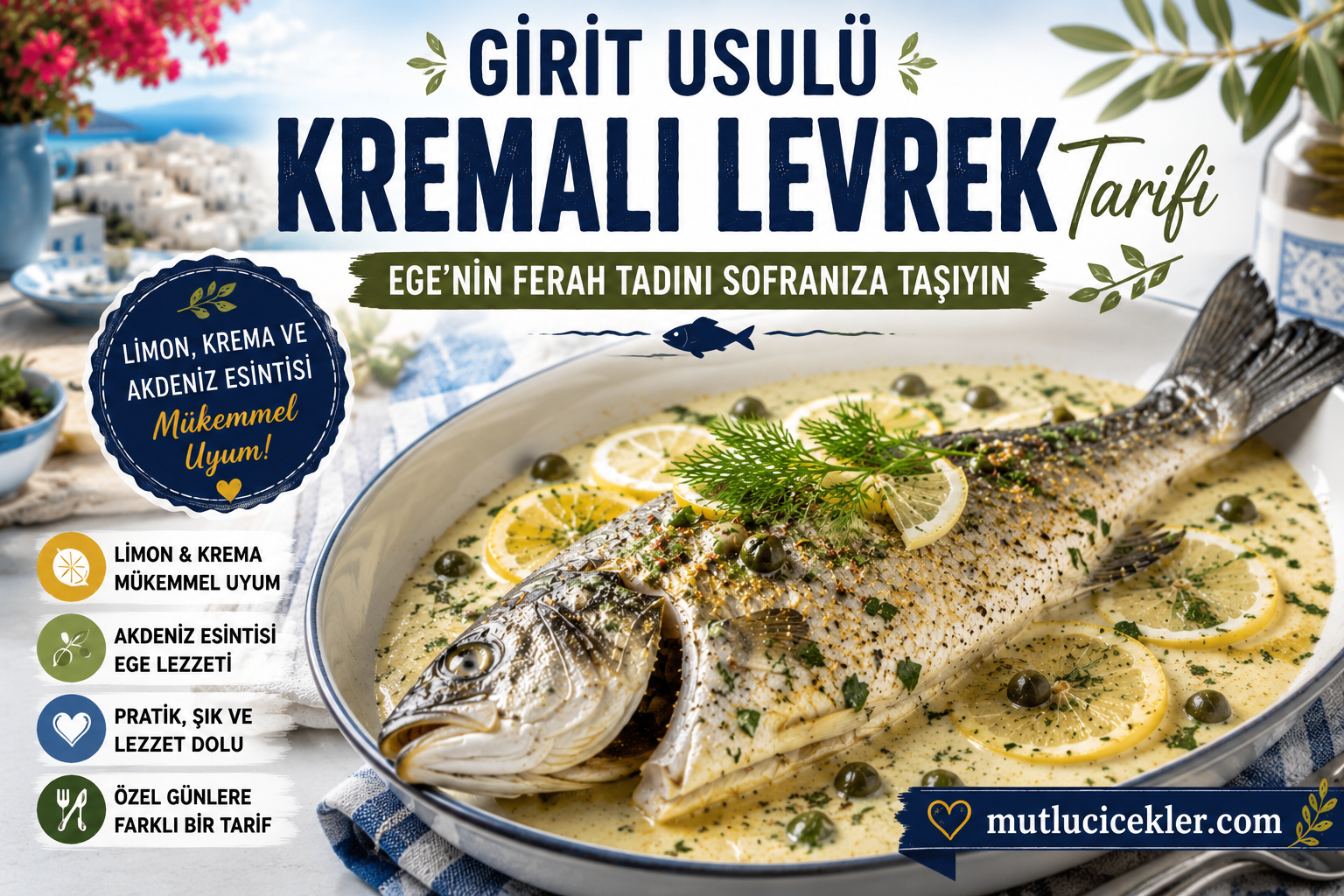 Girit Usulü Kremalı Levrek Tarifi 🐟: Ege’nin Ferah Tadını Sofranıza Taşıyın