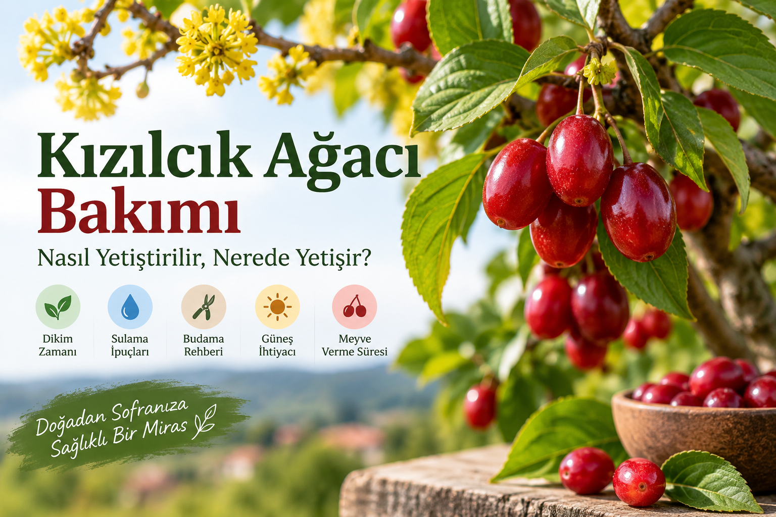 Kızılcık ağacı bakımı ve kırmızı kızılcık meyveleri