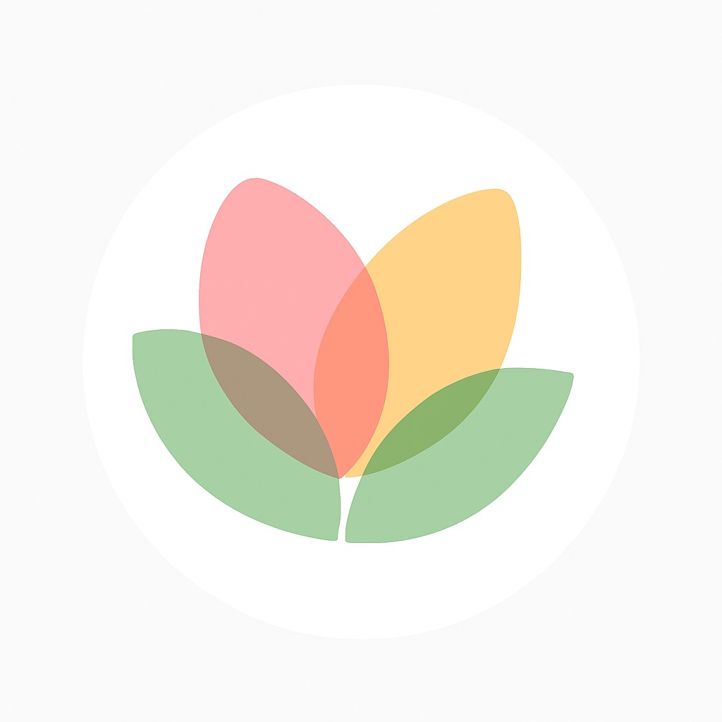 Renkli çiçek yaprakları ve yapraklarla oluşturulmuş stilize edilmiş bir çiçek logosu