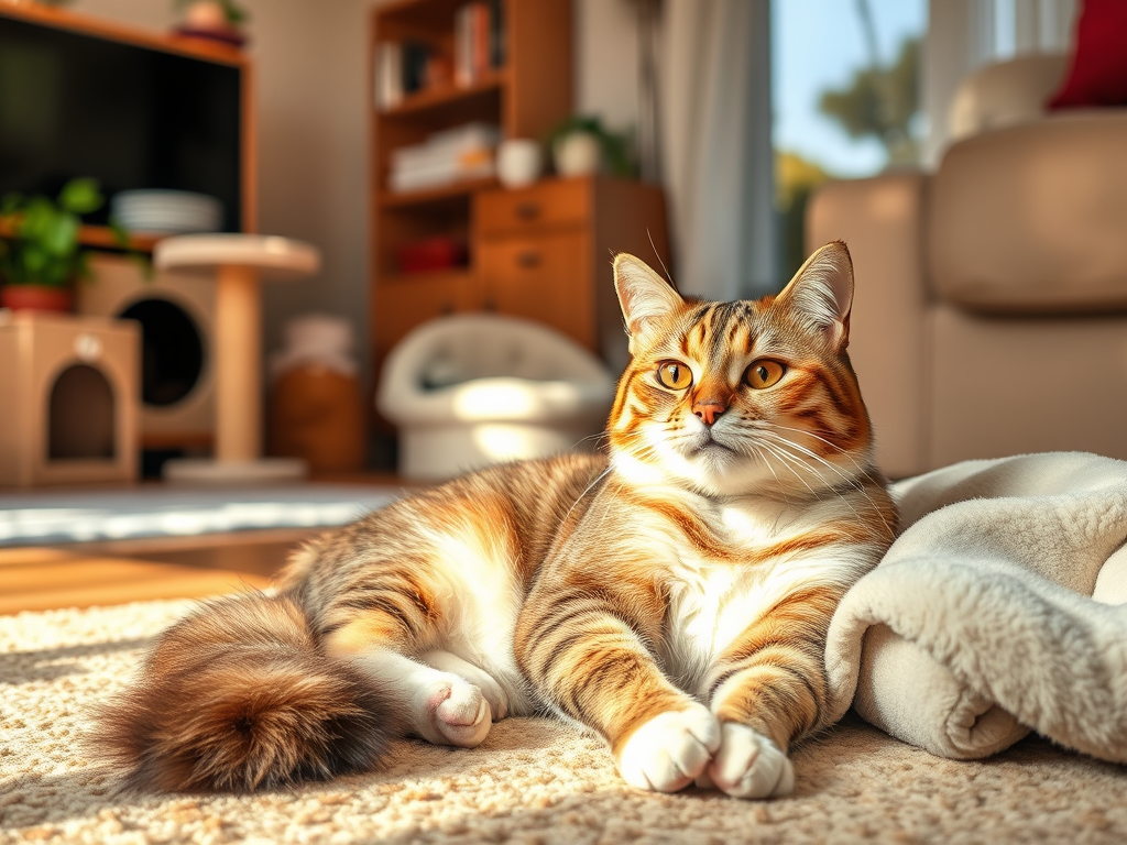 Ormanda güneşli bir günde dinlenen sevimli bir kedi.