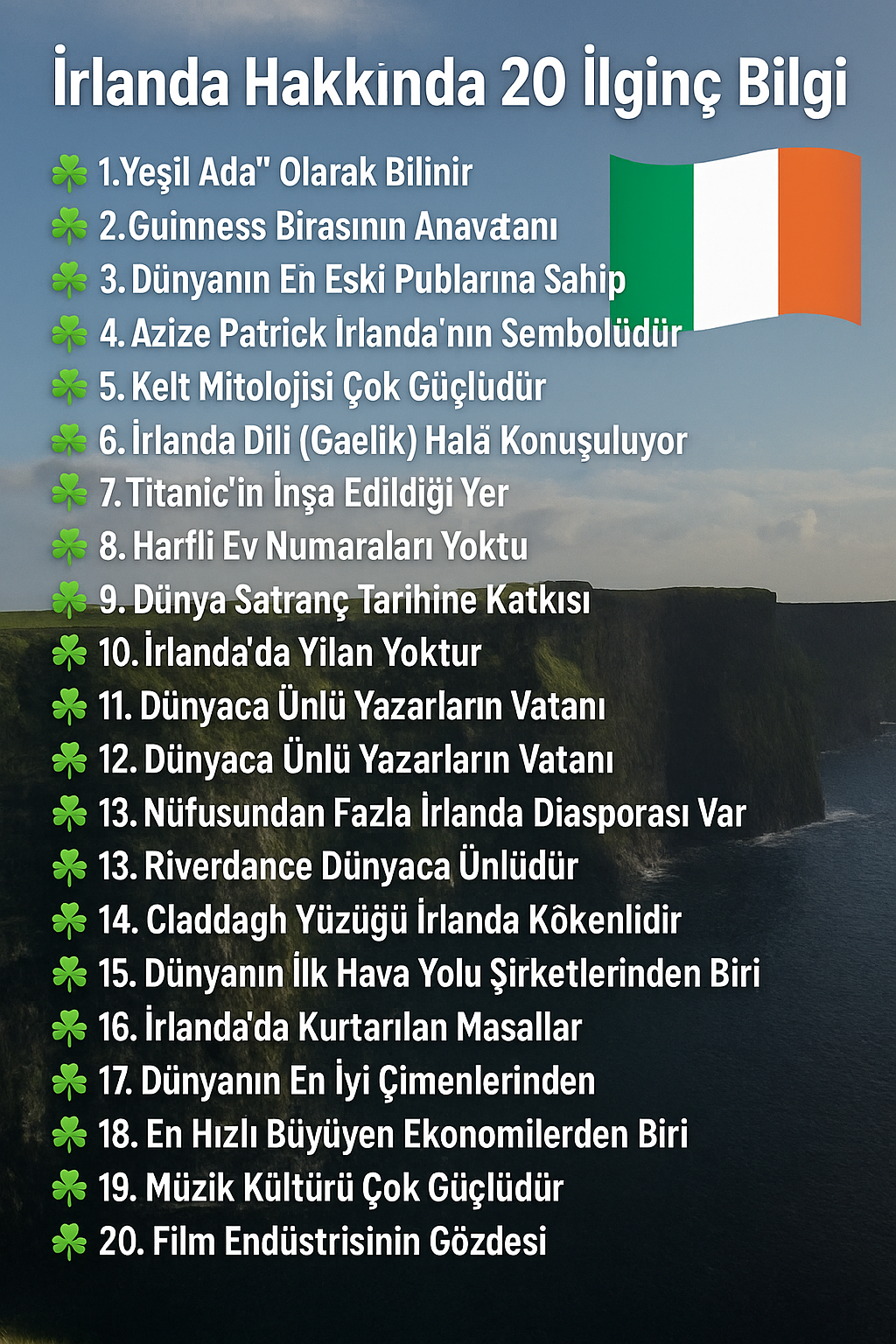 🇮🇪✨ İrlanda Hakkında 20 İlginç Bilgi | Şaşırtıcı Gerçekler ve Kültürel Özellikler ✨🇮🇪