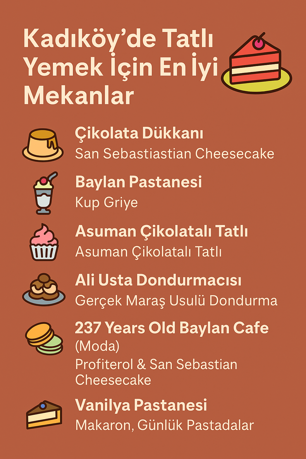 🍰 Kadıköy’de Tatlı Yemek İçin En İyi Mekanlar | Adresler ve Tüyolar