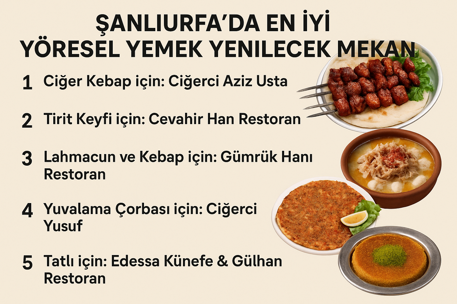 🍴 Şanlıurfa’da En İyi Yöresel Yemek Yenilecek Mekanlar