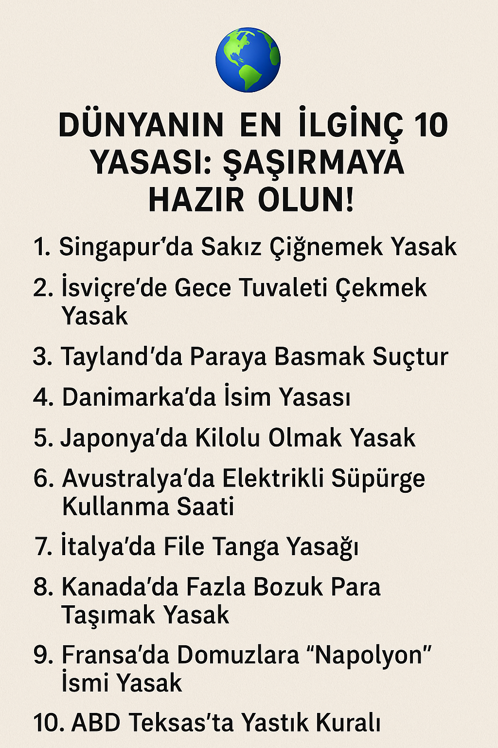 🌍 Dünyanın En İlginç 10 Yasası: Okurken Şaşırmaya Hazır Olun!