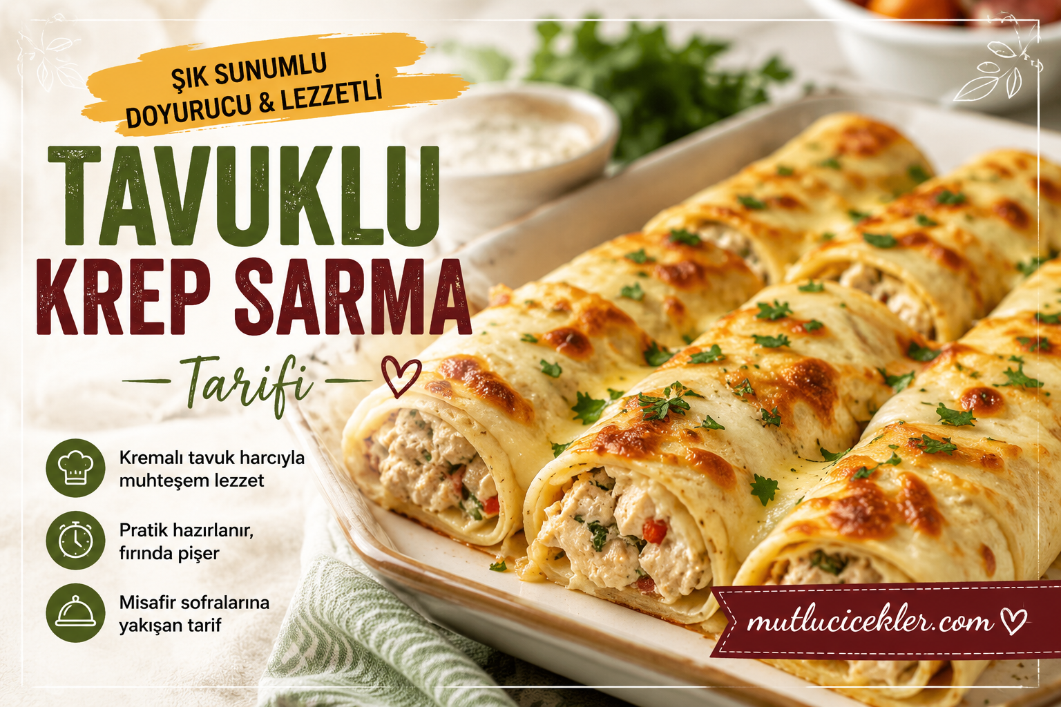 Tavuklu Krep Sarma Tarifi: Şık Sunumlu, Doyurucu ve Lezzetli Ana Yemek