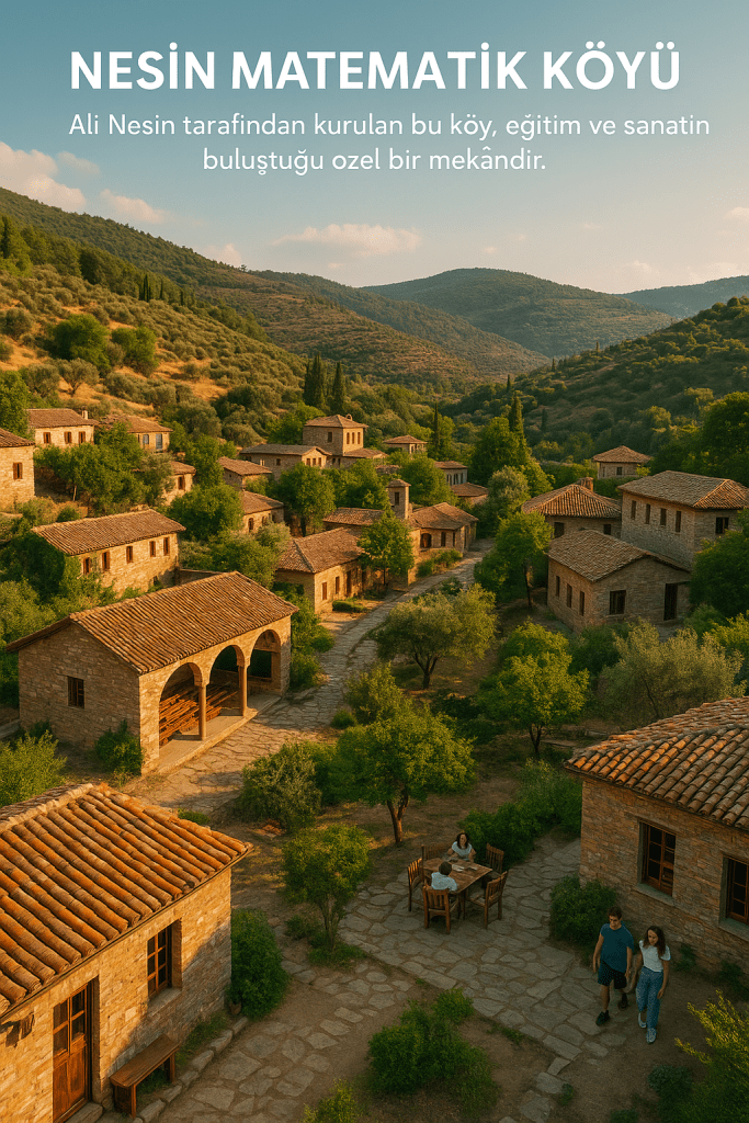 Nesin Matematik Köyü, doğal bir manzara içinde yer alan taş yapılarla çevrili, eğitim ve sanat için özel bir mekan.