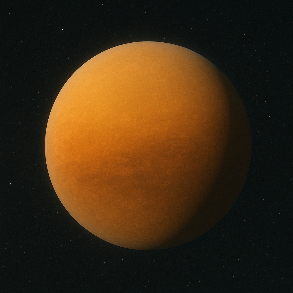 A detailed depiction of Titan, Saturn's largest moon, showcasing its hazy orange surface and starry background.
