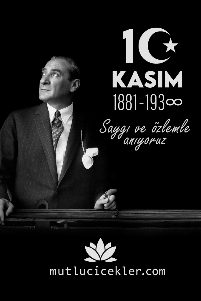 Mustafa Kemal Atatürk'ün portresi ile birlikte 10 Kasım 1881-1938, Saygı ve özlemle anıyoruz yazısı.