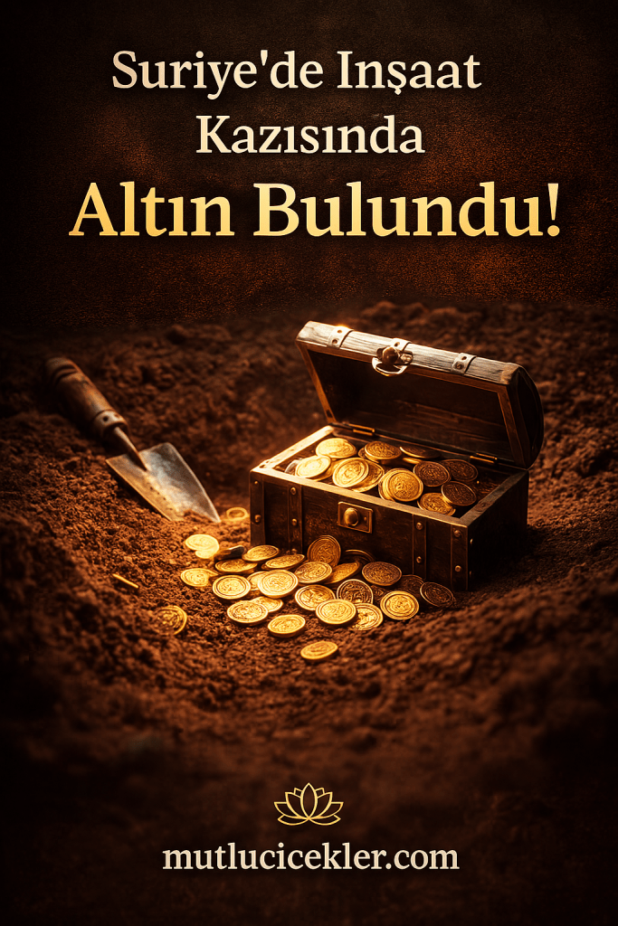 Açık bir mücevher kutusu içinde çok sayıda altın para ile birlikte kazı alanında bulunan altın hazine görseli.