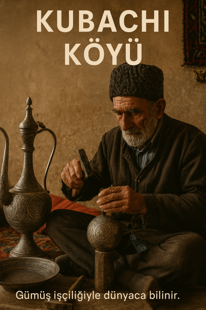 Bir zanaatkar, Kubachi köyünde gümüş işçiliği yaparken, geleneksel bir atmosferde çalışıyor.