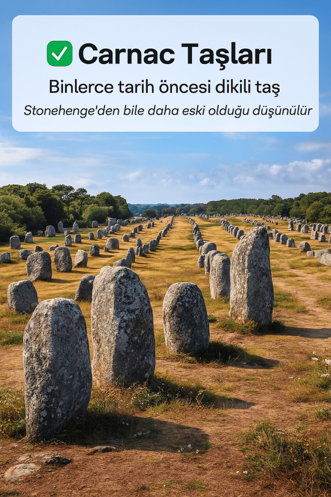 Carnac Taşları, binlerce tarih öncesi dikili taşın sıralandığı alan.