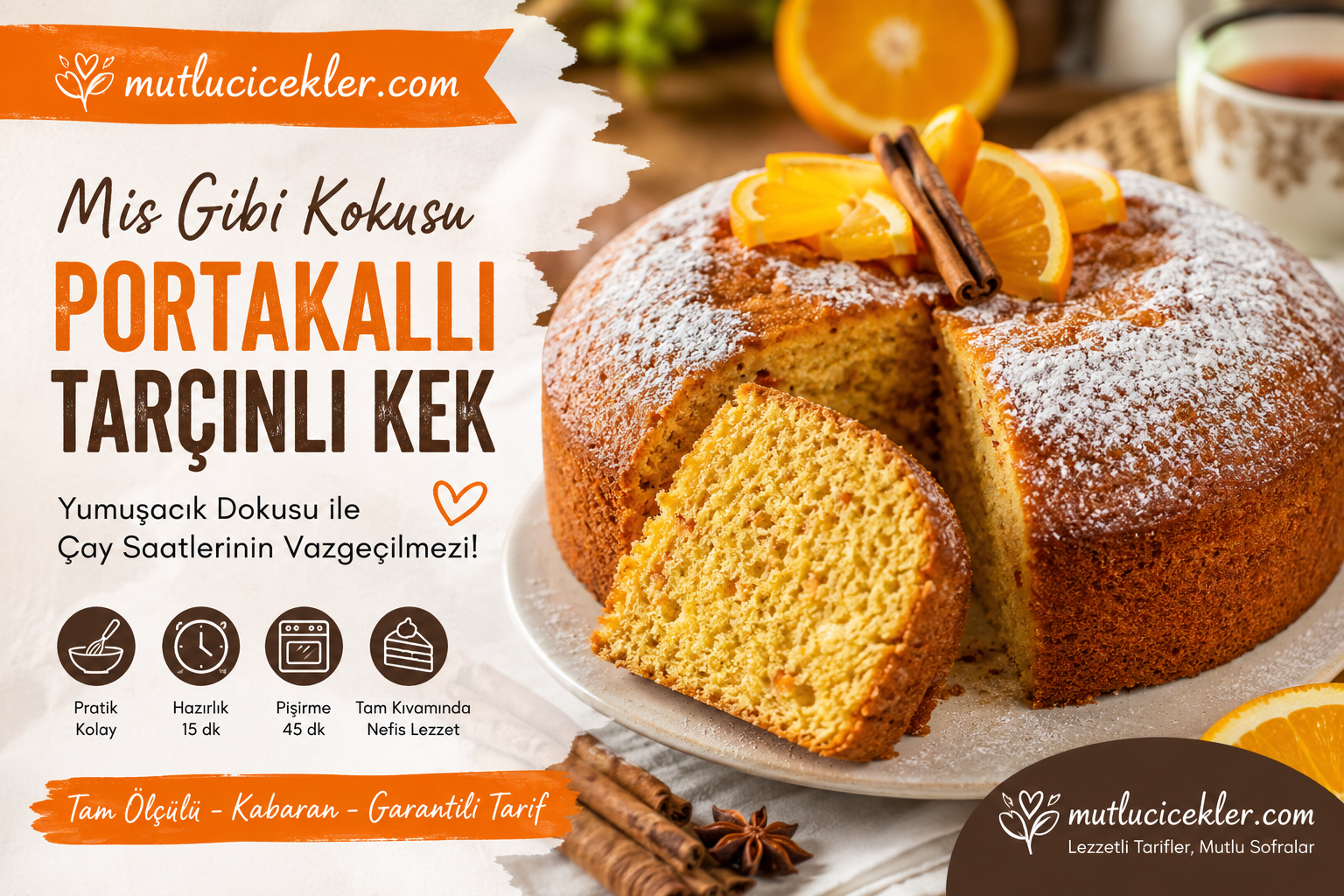 Portakallı Tarçınlı Kek Tarifi: Mis Gibi Kokusu ve Yumuşacık Dokusuyla Çay Saatlerinin Vazgeçilmezi