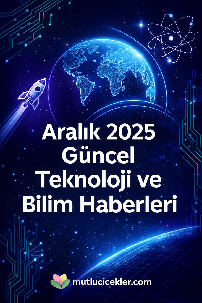 Aralık 2025 teknoloji ve bilim haberlerini tanıtan bir grafik, arka planda dünya ve uzay unsurları ile birlikte.