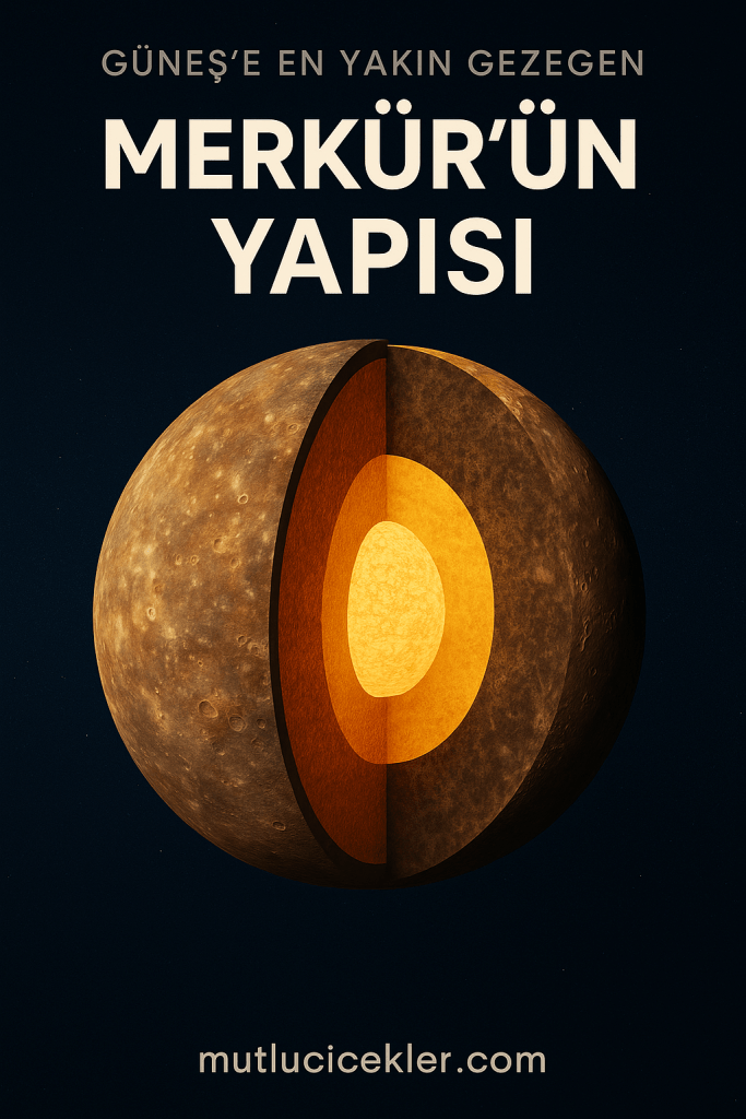 Merkür gezegeninin kesit görüntüsü, iç yapısını ve çekirdek tabakasını göstermektedir.