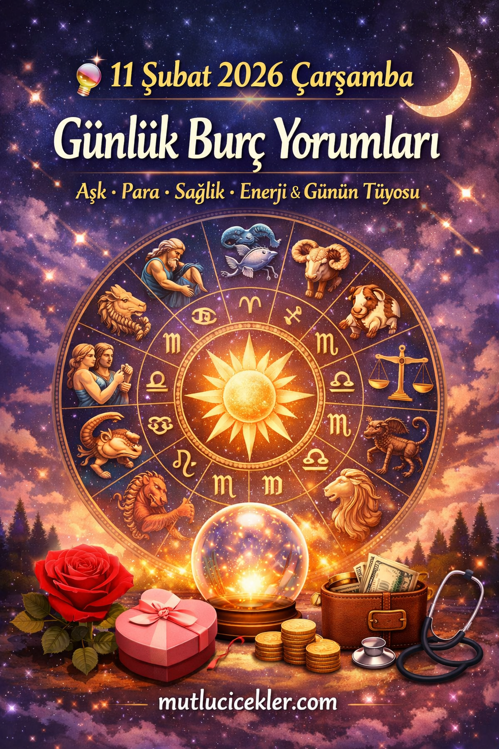🔮 11 Şubat 2026 Çarşamba Günlük Burç Yorumları | Aşk, Para, Sağlık, Enerji ve Günün Tüyosu
