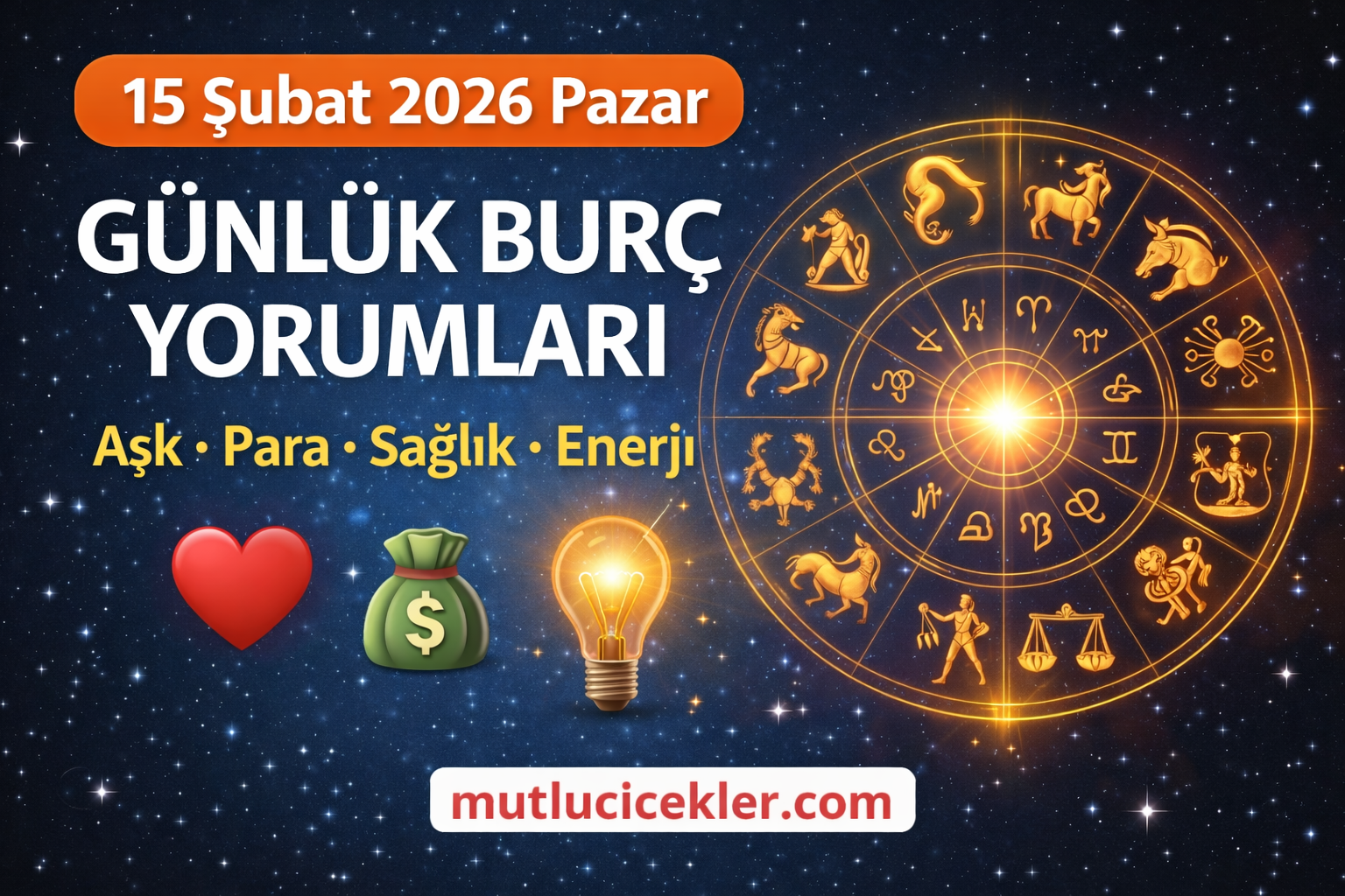 🔮 15 Şubat 2026 Pazar Günlük Burç Yorumları | Aşk, Para, Sağlık, Enerji ve Günün Tüyosu