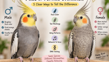 Male vs female cockatiel showing differences in face color and appearance