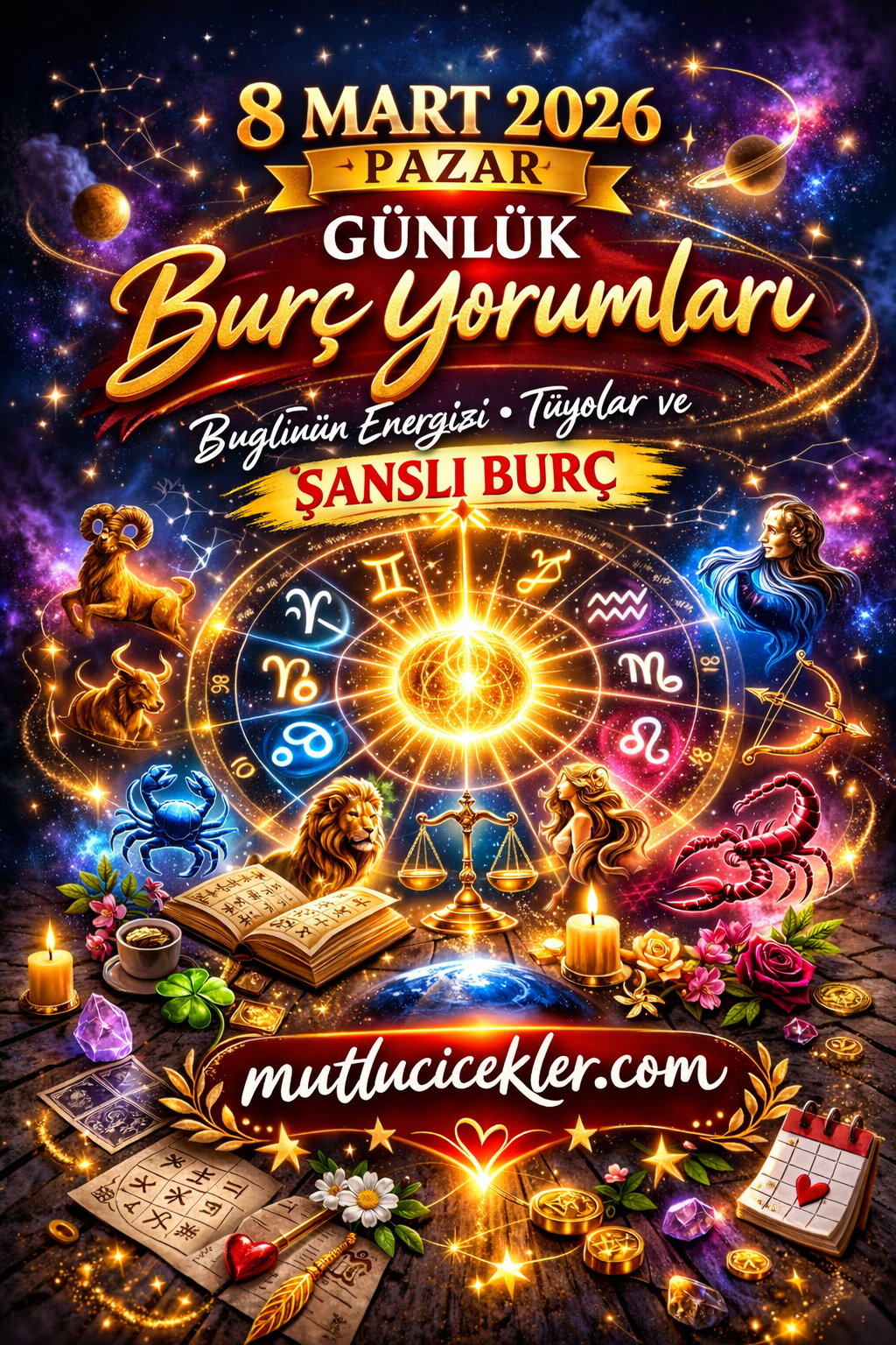 🌟 8 Mart 2026 Pazar Günlük Burç Yorumları | Bugünün Enerjisi, Tüyolar ve Şanslı Burç