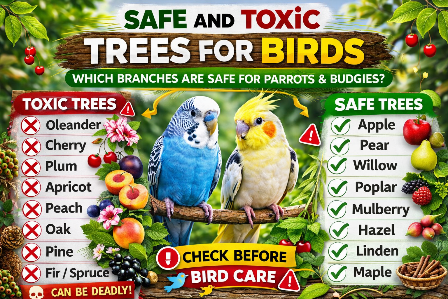 🐦 Safe and Toxic Trees for Birds – Which Branches Are Safe for Parrots and Budgies?