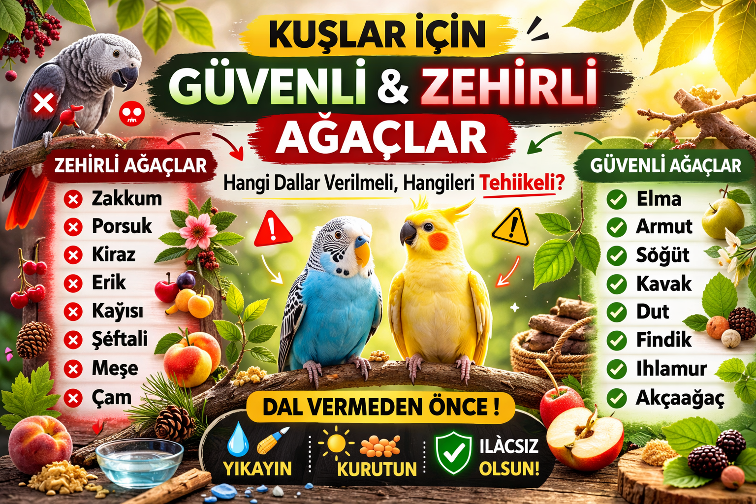 🐦 Kuşlar İçin Güvenli ve Zehirli Ağaçlar – Hangi Dallar Verilir, Hangileri Tehlikelidir?