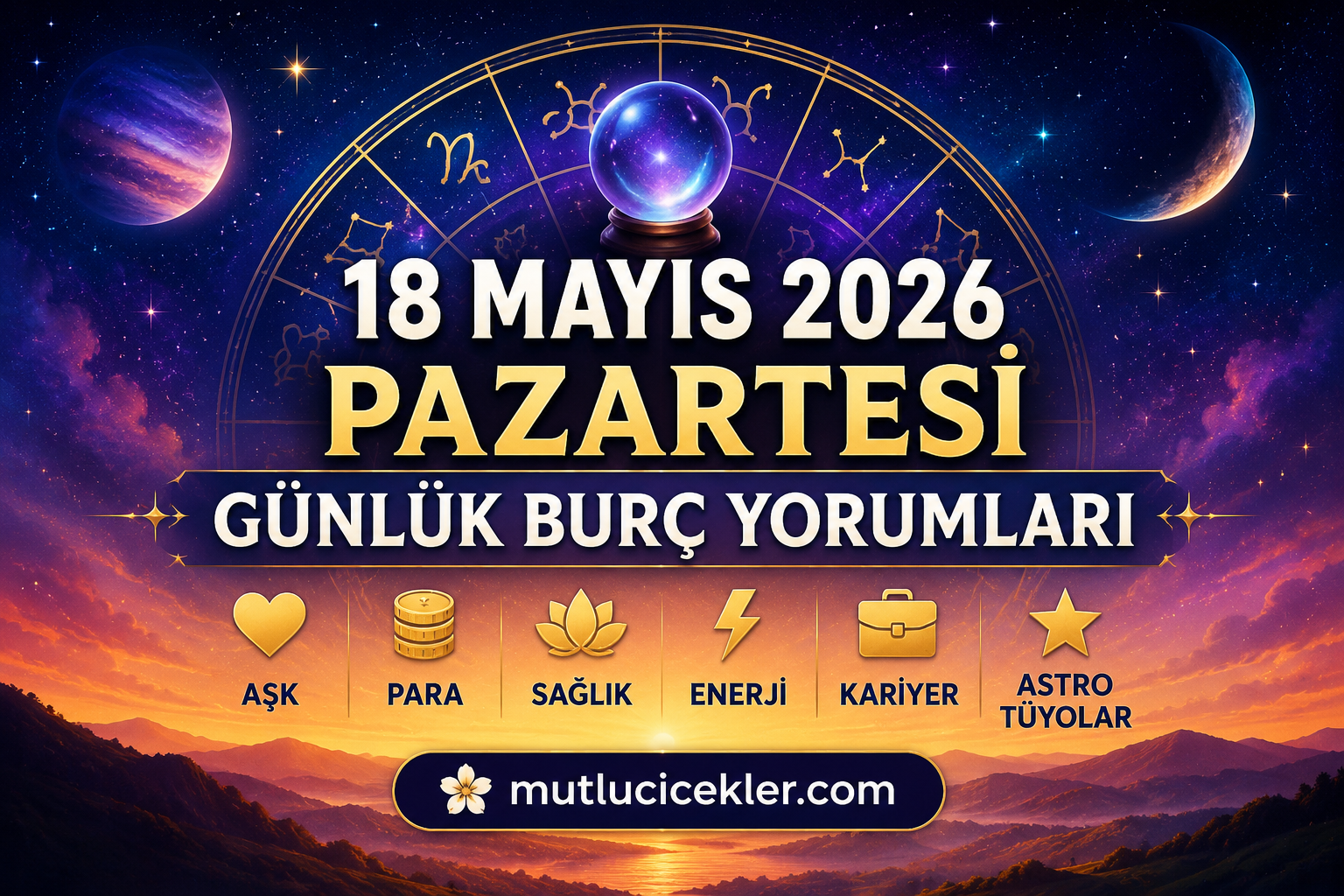 🔮 18 Mayıs 2026 Pazartesi Günlük Burç Yorumları | Aşk, Para, Sağlık, Enerji, Kariyer & Astro Tüyolar