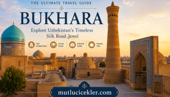 Bukhara travel guide cover showing historic Silk Road architecture in Uzbekistan