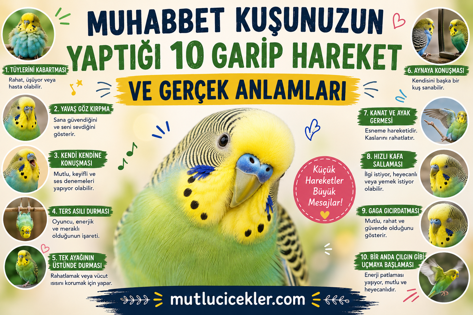 🐦 Muhabbet Kuşunuzun Yaptığı 10 Garip Hareket ve Gerçek Anlamları