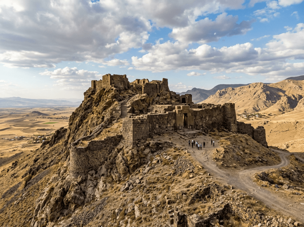 Ancient Urartian ruins on rocky hill