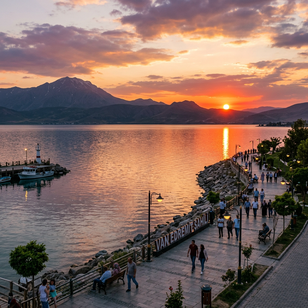 Van Edremit Sahili sunset lakeside view