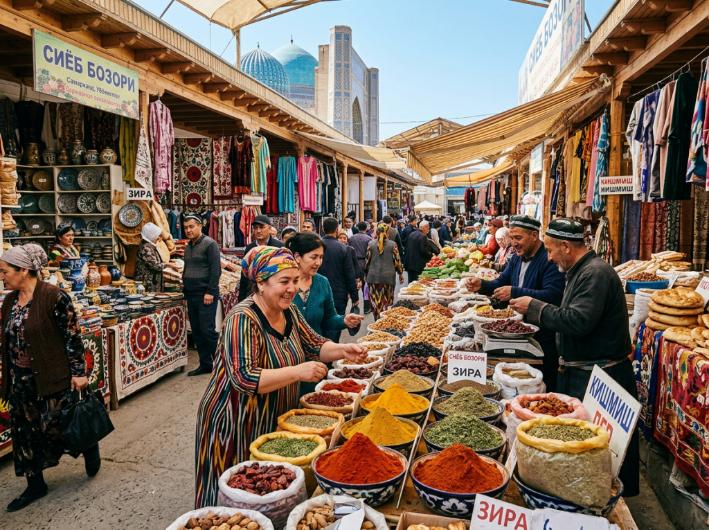 Siyob Bazaar colorful stalls and local vendors