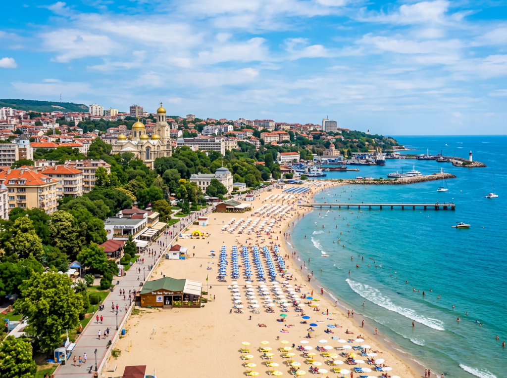 Varna beach and seaside cityscape